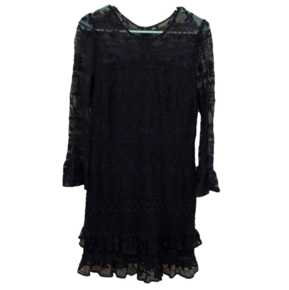 Parker Dresses & Skirts - PARKER shift dress with sheer lace neckline and sleeves.  Dark blue and black. L